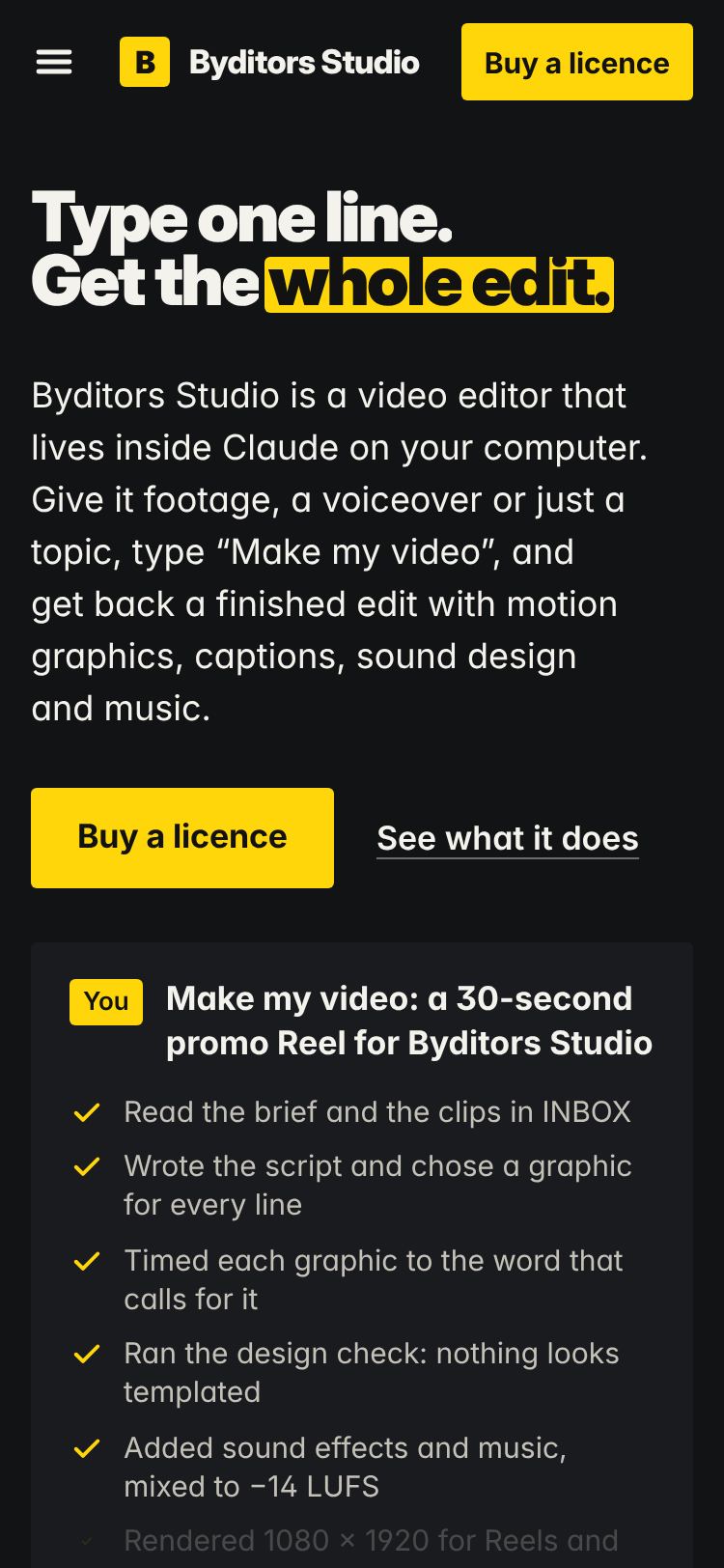 The same page at phone size, from the same QA pass